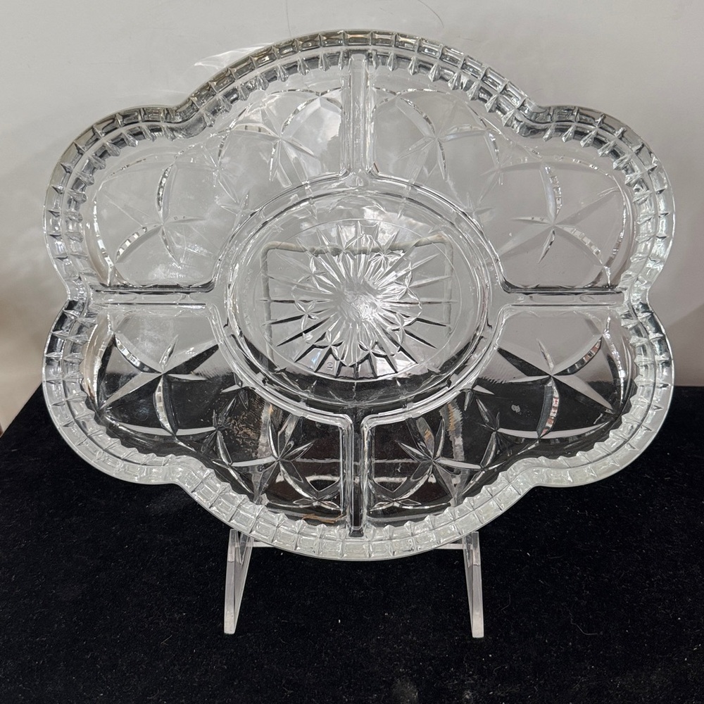 Elegant Laura Glass Works Portugal Crystal Clear Divided Relish Serving Tray
